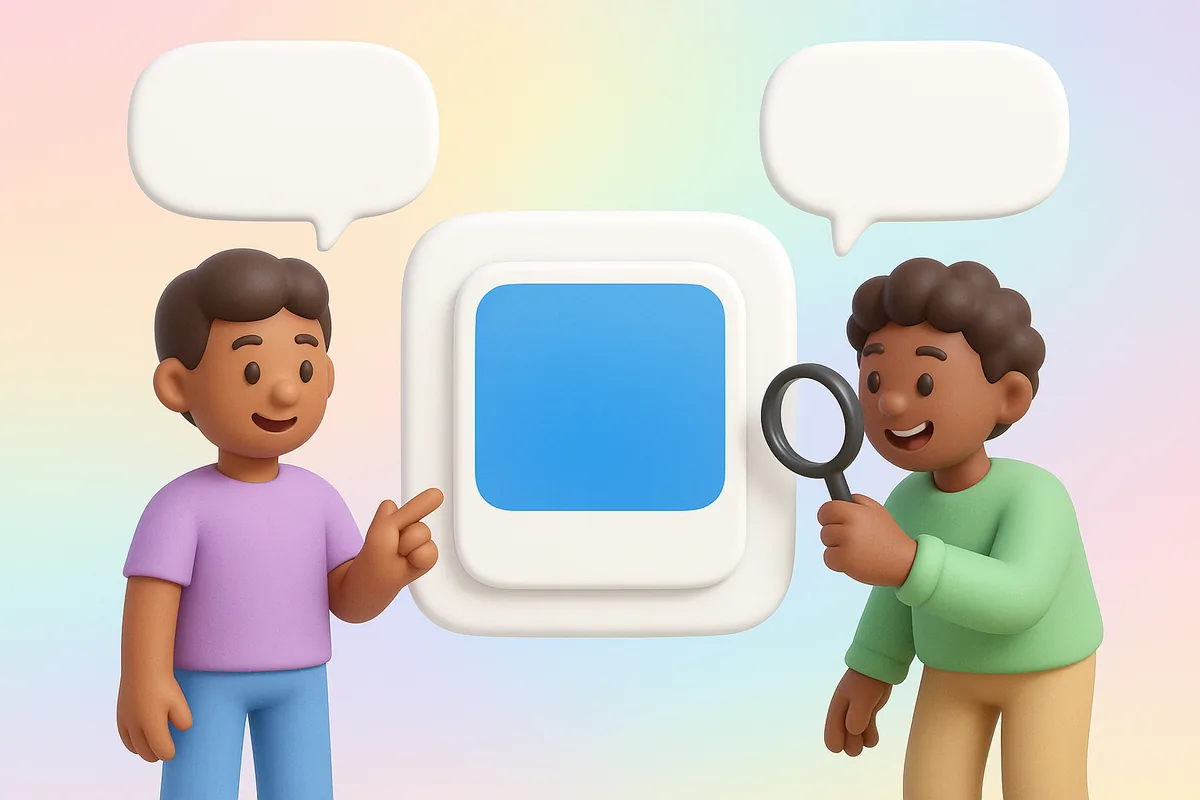 Two friends look at the same blue swatch: one calls it blue, the other says it is cerulean